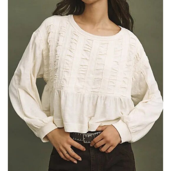 Anthropologie Pilcro textured babydoll top Large white 26783 - Picture 2 of 10